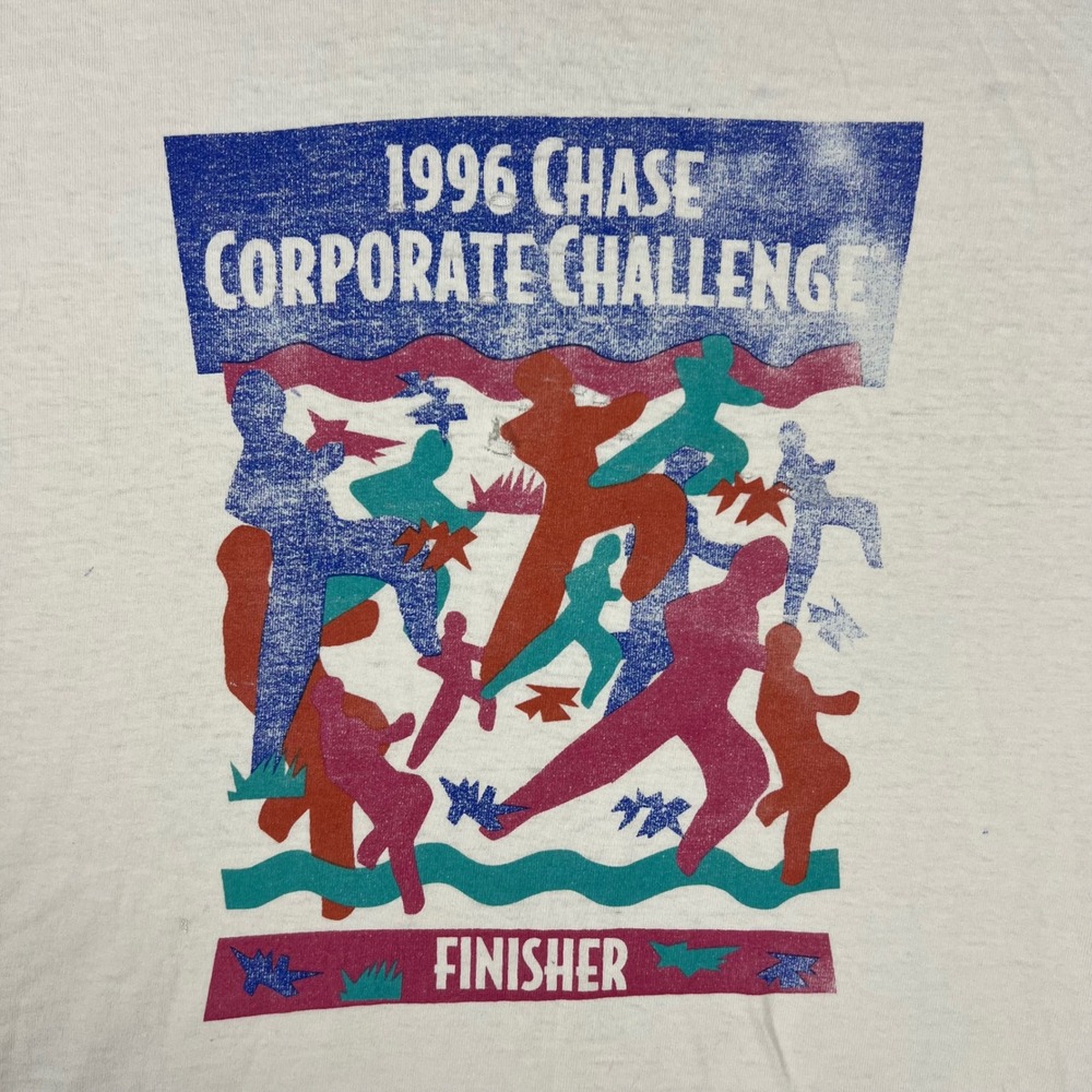 Vintage 1996 Chase Corporate Challenge T-Shirt Mens XL White Distressed Stitch